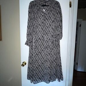 Banana‎ Republic Midi Dress Women's M Black Tan Print Sheer Long Sleeve
